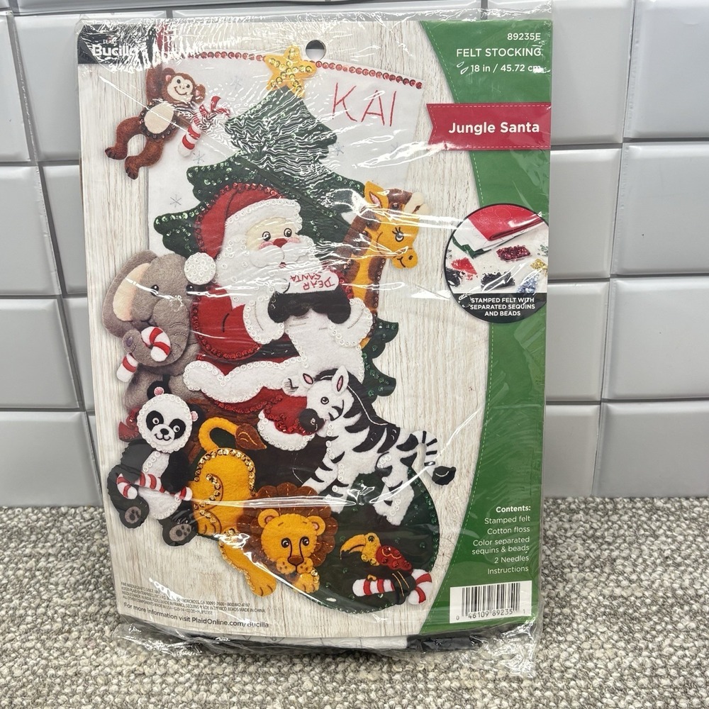 Bucilla Felt Christmas Stocking Jungle Santa Kit New Elephant Giraffe Zebra 2020